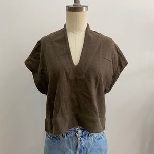 7115 by Szeki V-Neck Crop Top Moss
